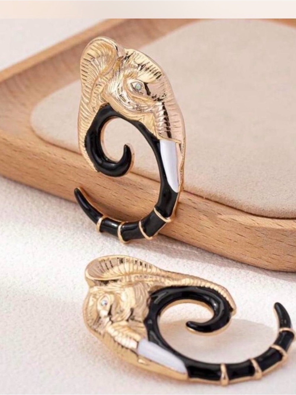 Vintage Gold & Black Elephant Hook Earrings